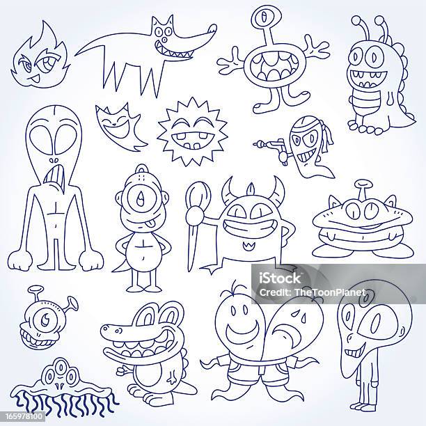 Doodles Aliens Amp Monsters Vector Illustration Drawing Set Stock Illustration - Download Image Now