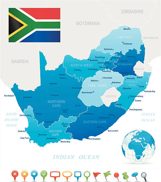 Highly detailed vector map of South African Republic with states, capitals and big cities.