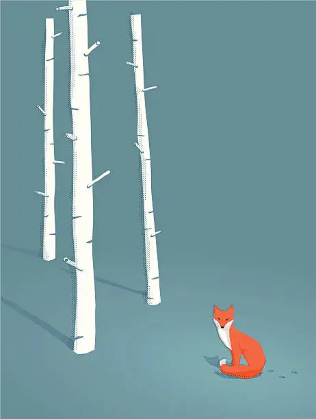 Vector illustration of red fox in a forest