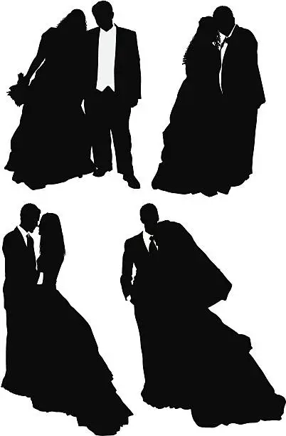 Vector illustration of Multiple images of a newlywed couple