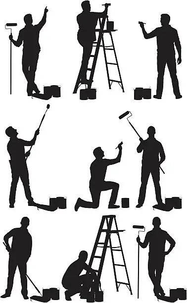 Vector illustration of Multiple images of man painting a wall