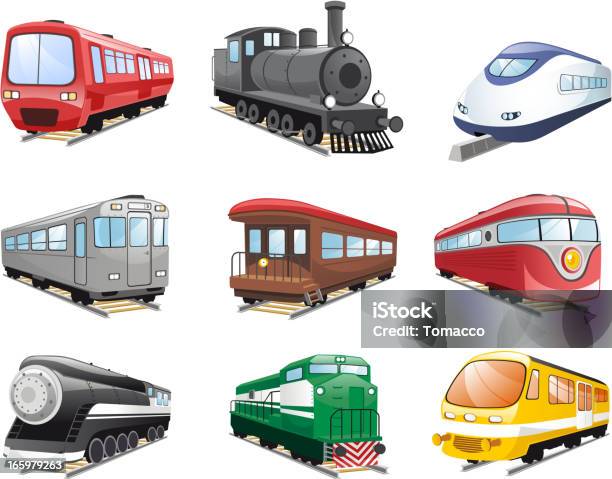 Поезд Collection — стоковая векторная графика и другие изображения на тему Поезд - Поезд, Иллюстрация, Комикс