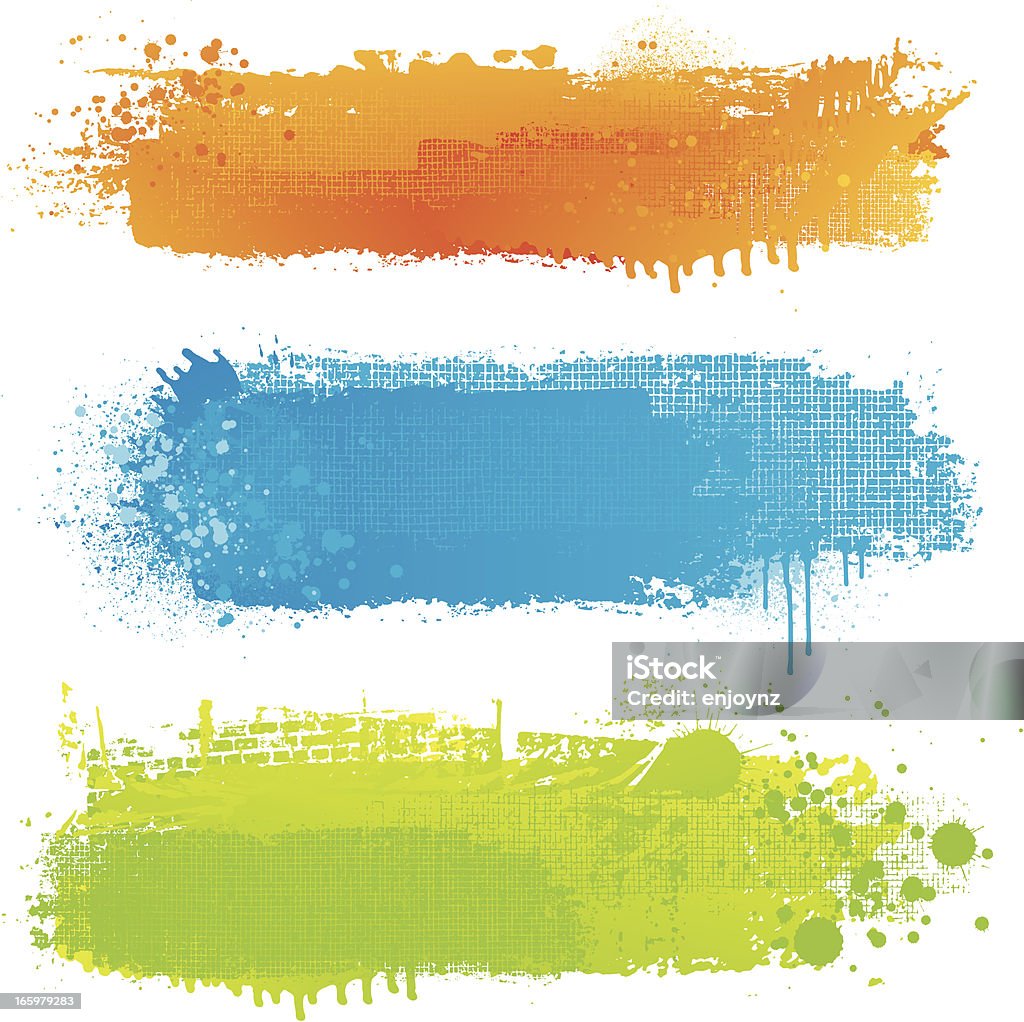 Textured paint strip backgrounds Three brightly coloured paint strip designs. Global colours. Spray stock vector