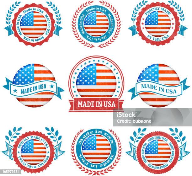 Faite Dans Le Badge Usa Patriotique Illustration Icon Set Vecteurs libres de droits et plus d'images vectorielles de Drapeau américain