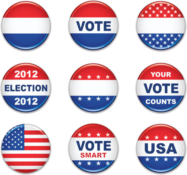 illustrazioni stock, clip art, cartoni animati e icone di tendenza di elezioni americane set di badge - interface icons election voting usa
