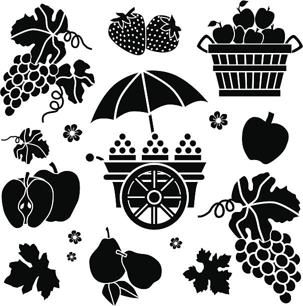 ilustraciones, imágenes clip art, dibujos animados e iconos de stock de frutas carrito con uvas - agriculture autumn apple greengrocers shop