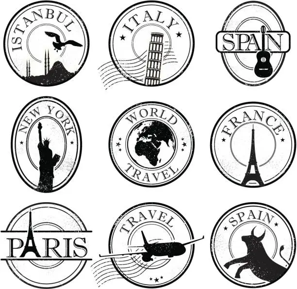 Vector illustration of Grunge travel stamps