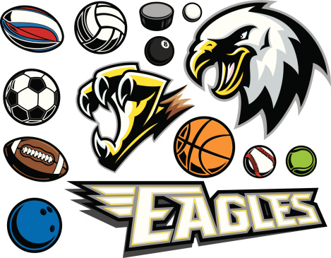 This sports package comes with with the Eagle head, Claw and Text. The balls in this collections do not have gradients. Colors are simple and easy to edit. All secondary color levels are removable down to a simple flat color image. The file is provided as an Illustrator 10 EPS and a 300dpi high-rez jpg.