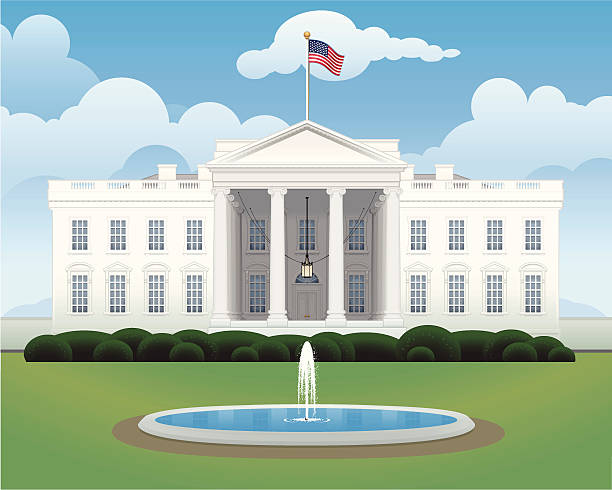 The White House Illustration of The White House. Layered and grouped for ease of use. Download includes EPS8 file and hi-res jpeg. american flag house stock illustrations