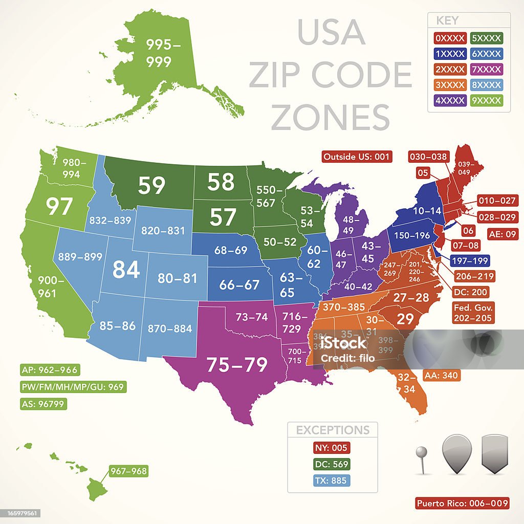 미국 우편번호 맵 - 로열티 프리 지도 벡터 아트