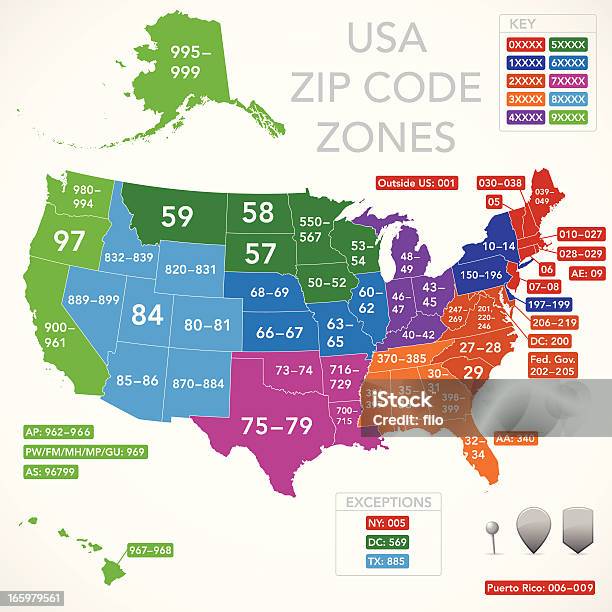 미국 우편번호 맵 지도에 대한 스톡 벡터 아트 및 기타 이미지 - 지도, 미국, 우편번호