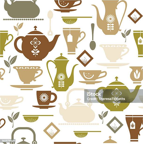 Чай Повторите Рисунком — стоковая векторная графика и другие изображения на тему Чай в пять часов - Чай в пять часов, Бесшовный узор, Иллюстрация