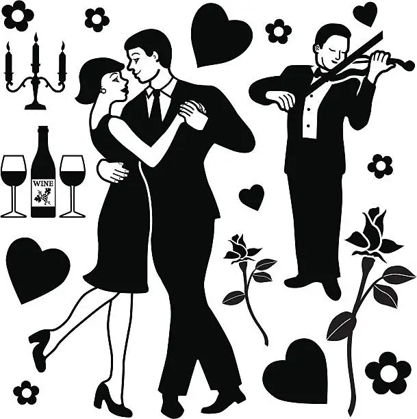 Vector illustration of dancing after dinner