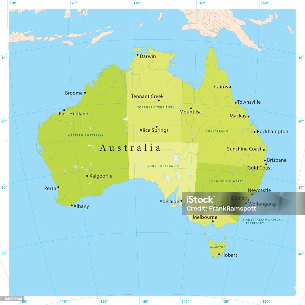 Australia mappa vettoriale - arte vettoriale royalty-free di Carta geografica