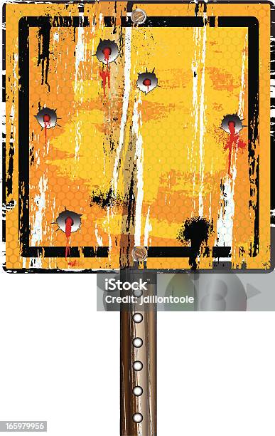 Znak Drogowy Yellow Grunge Pocisk Otworów - Stockowe grafiki wektorowe i więcej obrazów Baner - Baner, Bez ludzi, Billboard