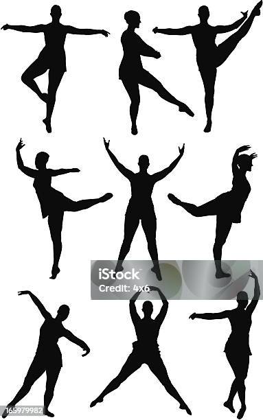 Várias Imagens De Uma Mulher Dança - Arte vetorial de stock e mais imagens de Braços abertos - Braços abertos, Mulheres, Só Uma Mulher