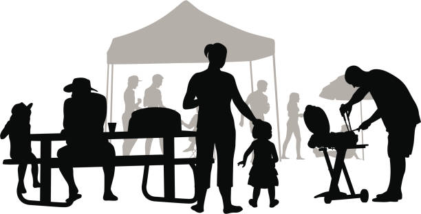 Family BBQ Vector Silhouette A-Digit cooking silhouettes stock illustrations