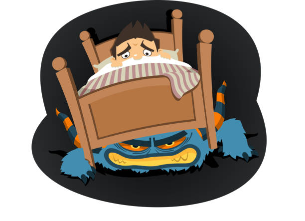 ilustrações de stock, clip art, desenhos animados e ícones de monstro debaixo da cama - bed child fear furniture