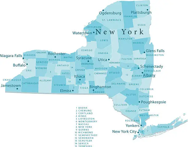 Vector illustration of New York State Vector Map Regions Isolated