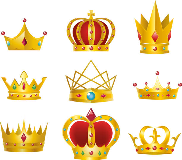Crown set Set of 9 golden crowns. queen crown stock illustrations