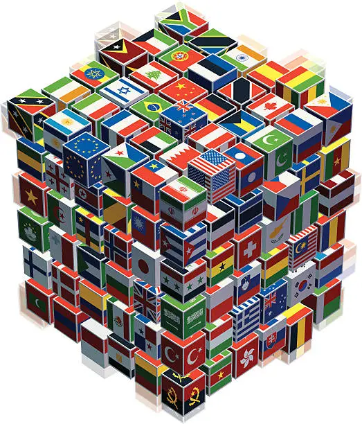 Vector illustration of cubes with national flags