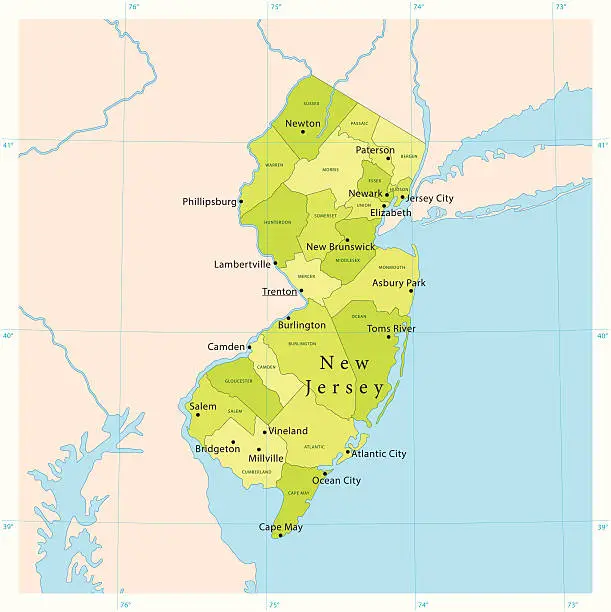 Vector illustration of New Jersey Vector Map