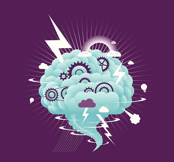 мозг storm - cloud ideas contemplation concentration stock illustrations