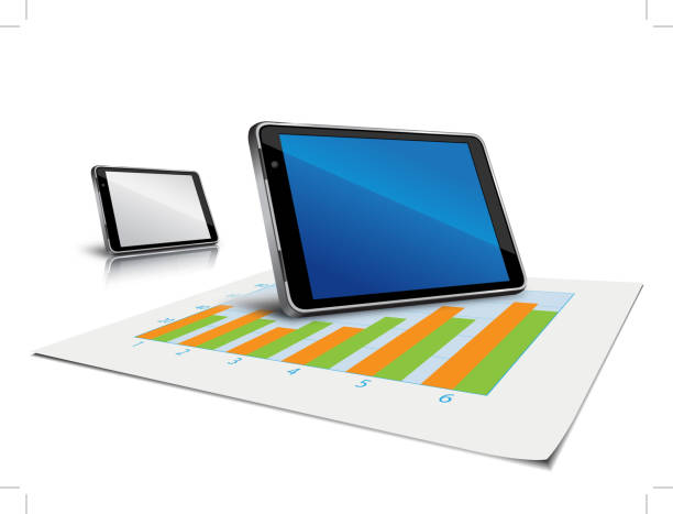 tablet-computer - three dimensional shape low scale magnification orange business stock-grafiken, -clipart, -cartoons und -symbole
