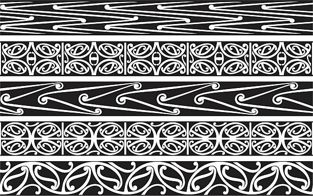 Kowhaiwhai - Koru Patterns Seamless Kowhaiwhai patterns. koru pattern stock illustrations