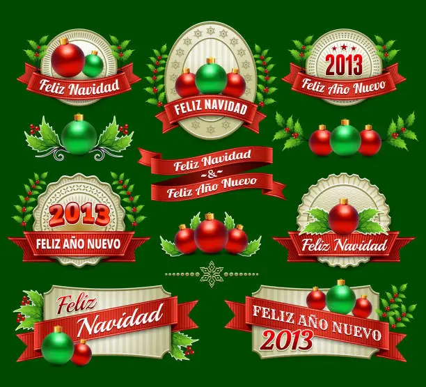 Vector illustration of Feliz Navidad Holiday Season and Christmas Badges