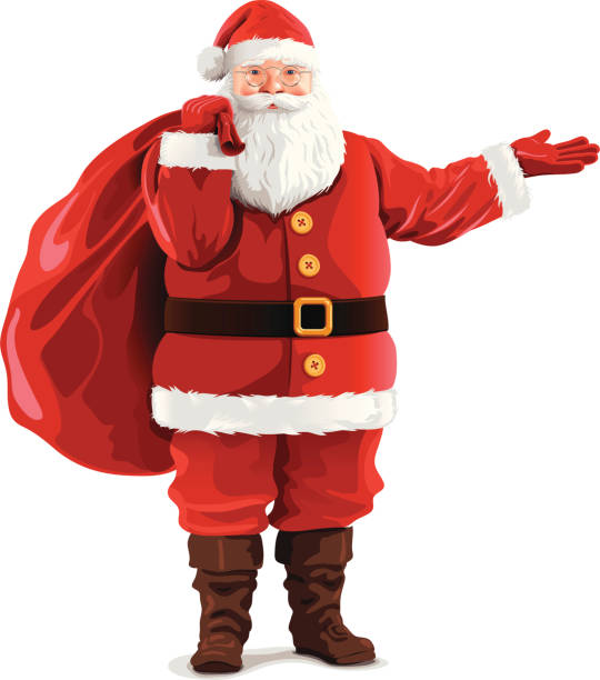 ilustraciones, imágenes clip art, dibujos animados e iconos de stock de santa claus mostrando - senior adult people white background studio shot