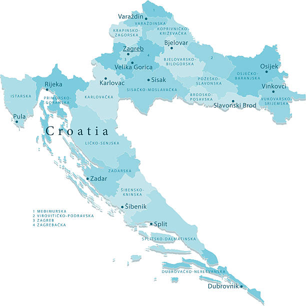 illustrazioni stock, clip art, cartoni animati e icone di tendenza di croazia vettore mappa delle regioni isolato - croazia