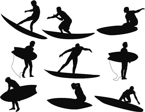 illustrazioni stock, clip art, cartoni animati e icone di tendenza di surf su una tavola da surf uomo - one person white background swimwear surfboard