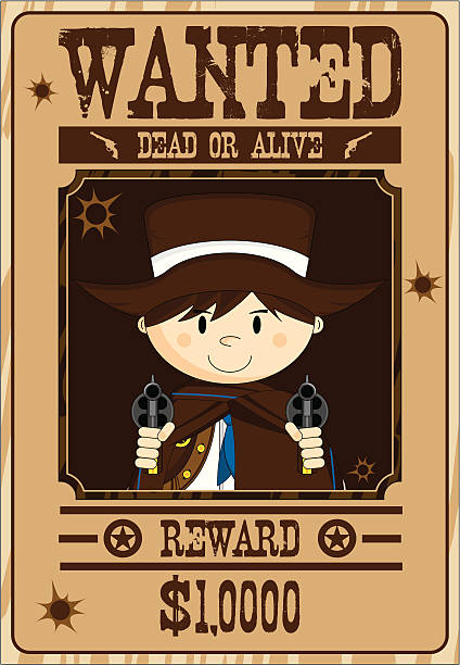 illustrazioni stock, clip art, cartoni animati e icone di tendenza di cowboy outlaw wanted poster-segnale inglese - wanted poster wild west poster law