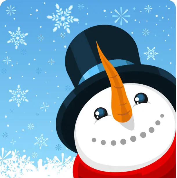 Vector illustration of Winter Snow Christmas Snowman Design with Snowflakes