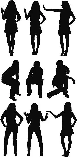 Vector illustration of Silhouette of casual people in different poses