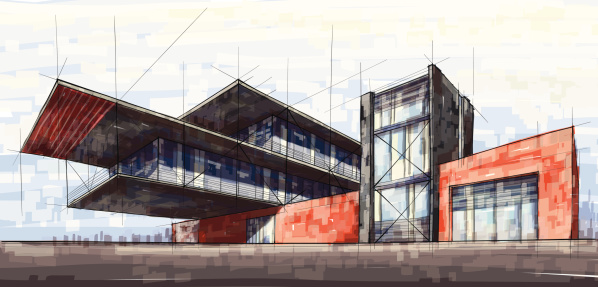 Vector illustration of the architectural design. In the style of drawing. (ai 10 eps with transparency effect)