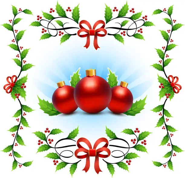 Vector illustration of Christmas Frame with Mistletoe and Ornaments