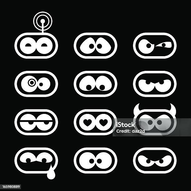 Набор Глаза Эмоции — стоковая векторная графика и другие изображения на тему Глаз - Глаз, Комикс, Чёрный фон
