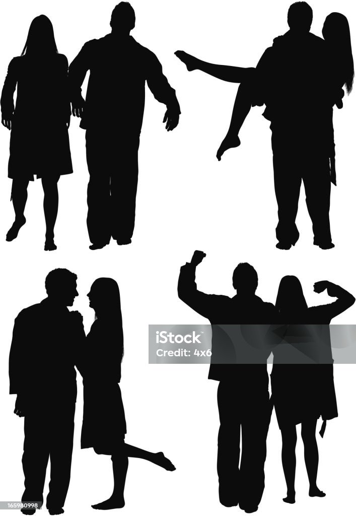 Plusieurs images d'un couple dans différentes poses - clipart vectoriel de Adulte libre de droits