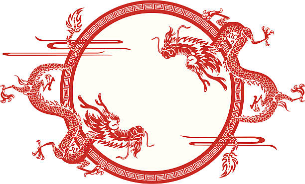 chinesischer drache frame - chinesischer abstammung stock-grafiken, -clipart, -cartoons und -symbole