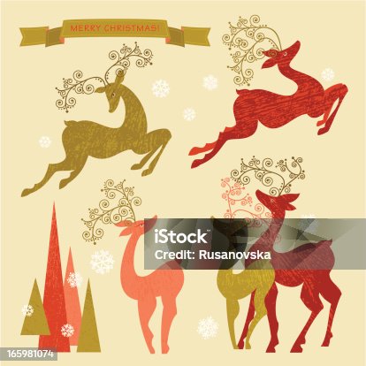 istock Set of holiday reindeer illustrations 165981074