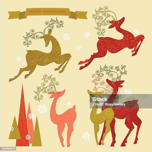 Set Of Holiday Reindeer Illustrations Stock Illustration - Download Image Now - Animal, Animal Markings, Antler