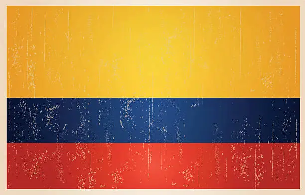 Vector illustration of Colombian grunge vintage flag