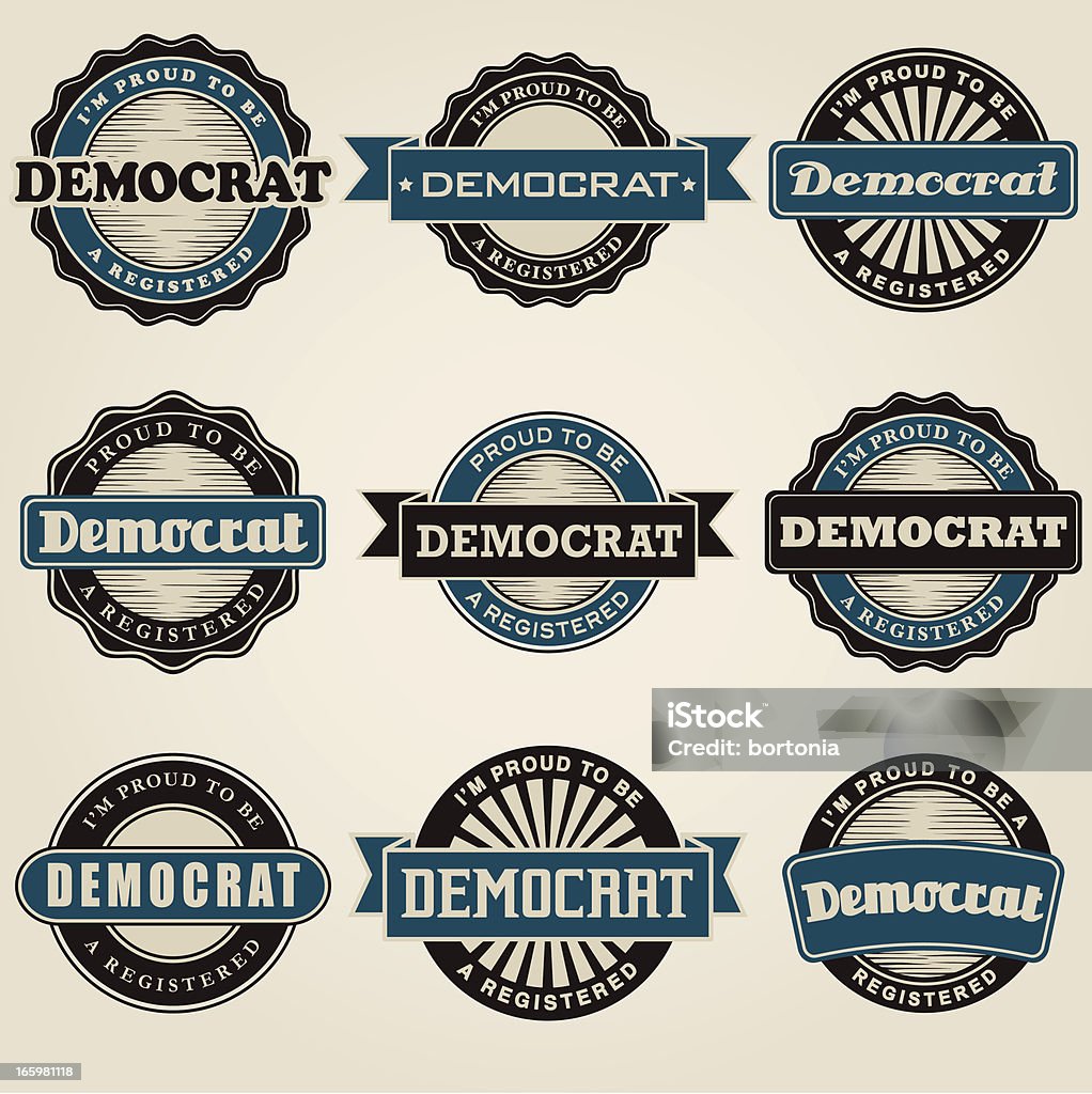 Icona Set di etichette Vintage democratico - arte vettoriale royalty-free di Blu