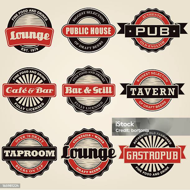 Bar Vintage Étiquettes Ensemble Dicônes Vecteurs libres de droits et plus d'images vectorielles de Bière - Bière, Étiquette, D'autrefois