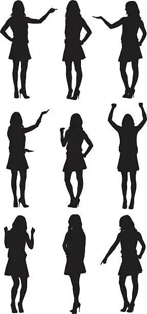 Vector illustration of Multiple images of a woman in different poses