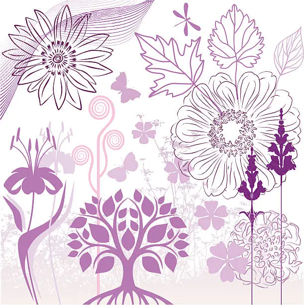 Vector illustration of Decorative plant's set