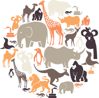 A set of zoo animals. See below for a repeat pattern of this file.