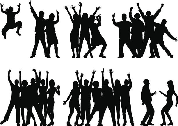 グループ（23 可動式および完全名様） - cheering silhouette people crowd点のイラスト素材／クリップアート素材／マンガ素材／アイコン素材